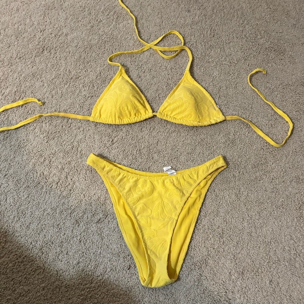 Aerie Vibrant Yellow Triangle Bikini Top and Bottoms
